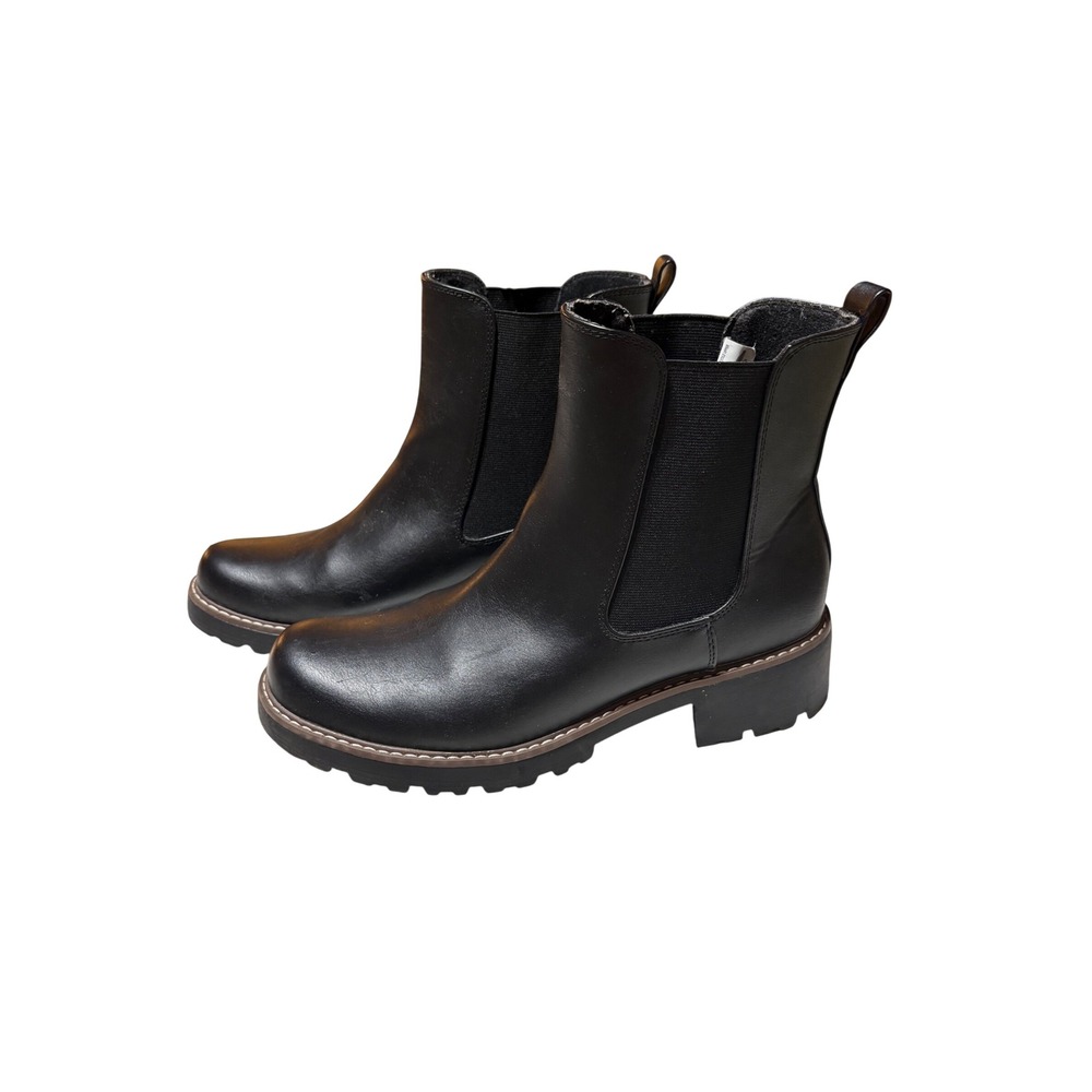 Black Faux Leather Chelsea Lug Sole Ankle Boots Size 11